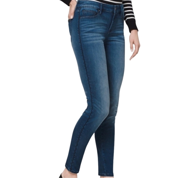 White House Black Market Mid-Rise Faux leather trim Skinny Ankle Jeans size 6 - Picture 1 of 12